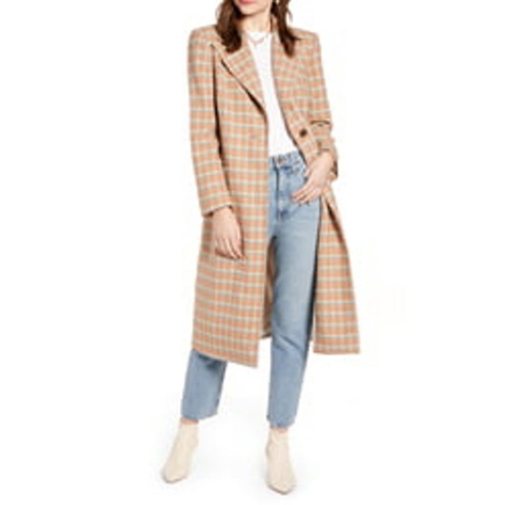 Single Breasted Plaid Wool Blend Topper NWT